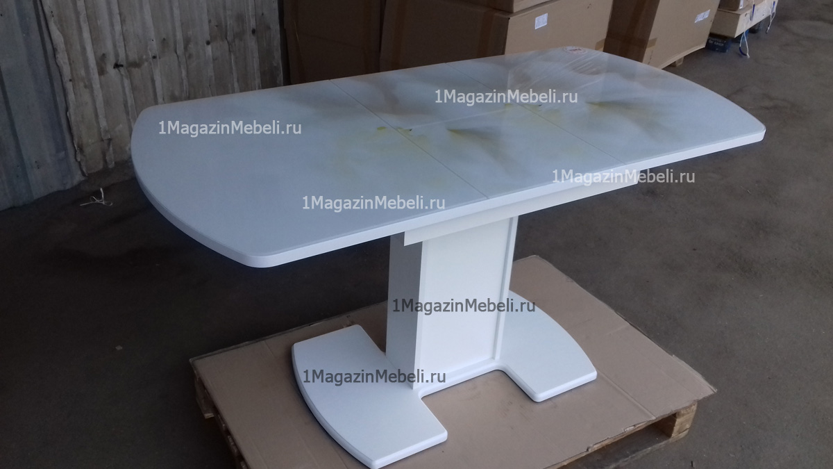 Стол обеденный на одной ножке, стеклянный, раздвижной 110 см. (арт. М4318)