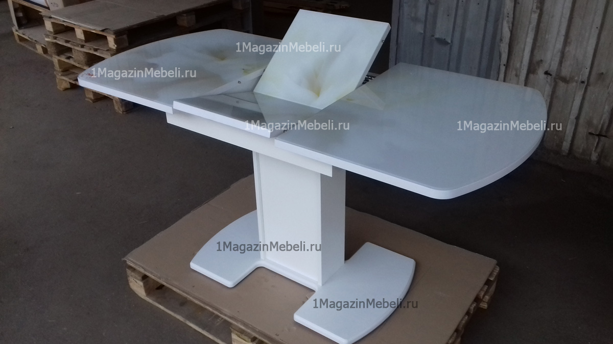 Стол обеденный на одной ножке, стеклянный, раздвижной 110 см. (арт. М4318)