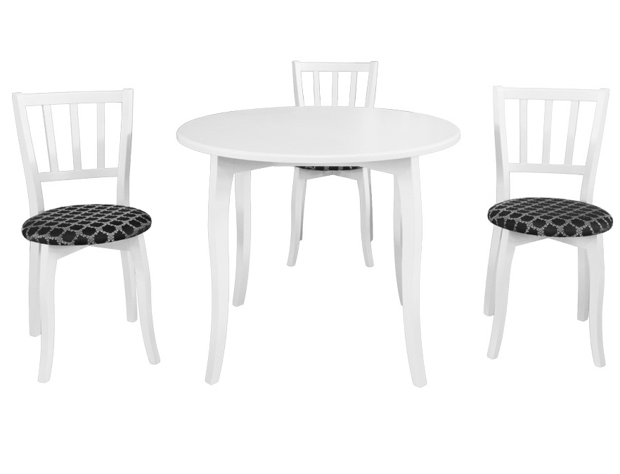 Белая обеденная группа круглый стол и 3 стула из дерева (арт. М5002)