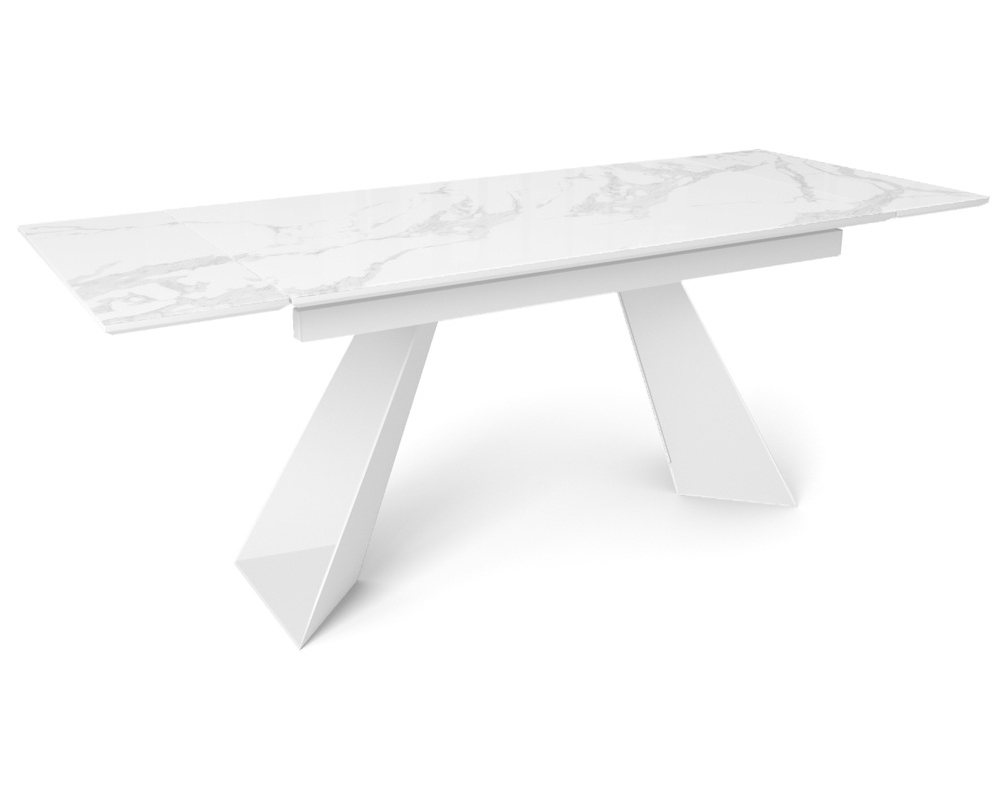 Большой стеклянный раздвижной стол 160(220)х90 см. белый мрамор (арт. М4570)