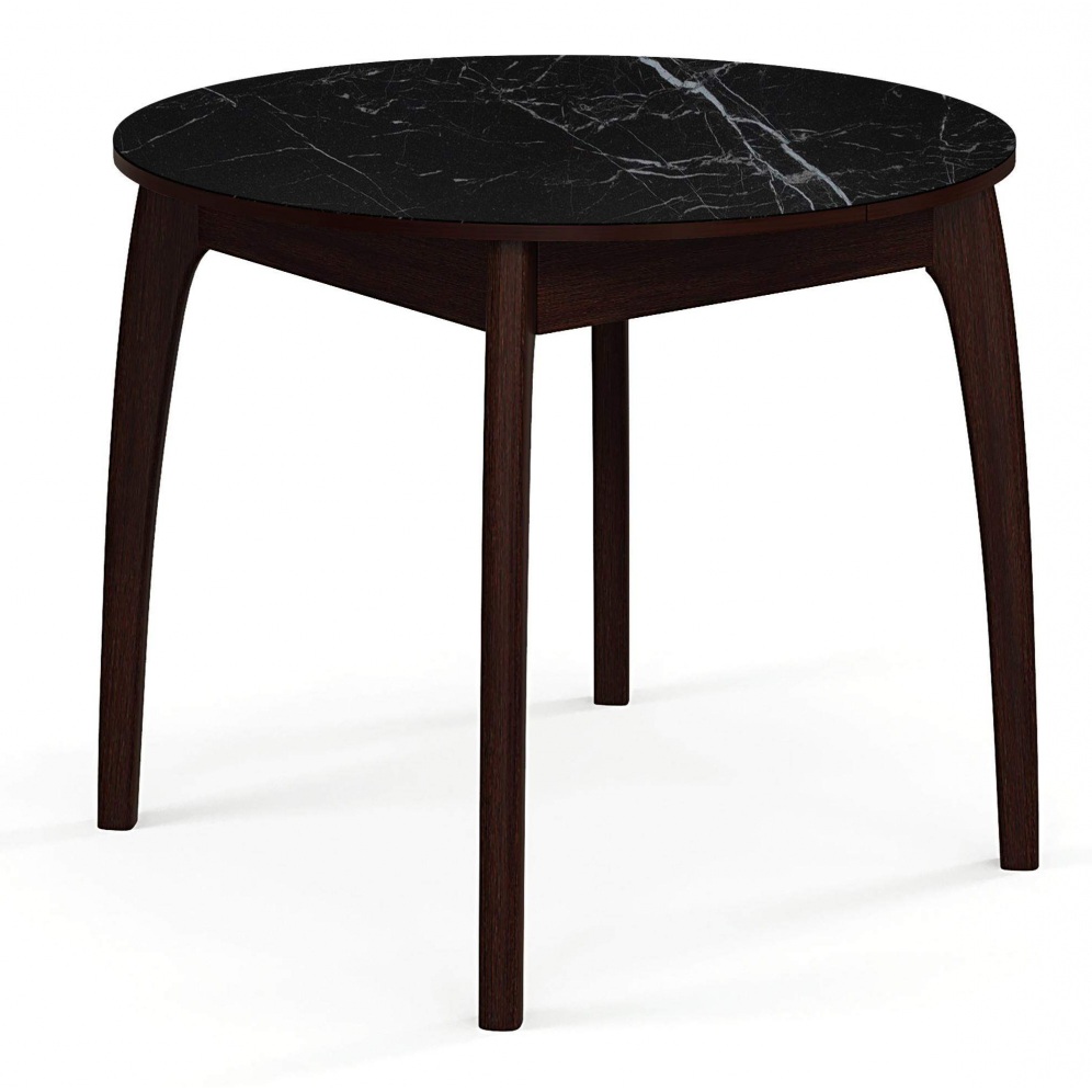 Круглый стол черный мрамор стекло , опоры черные 90 см (арт. М4596)