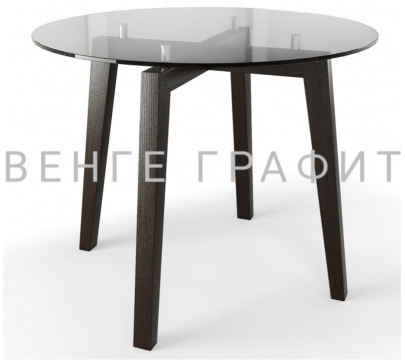Круглый стеклянный стол на кухню, диаметр 95 см. дуб монтана (арт. М4436)