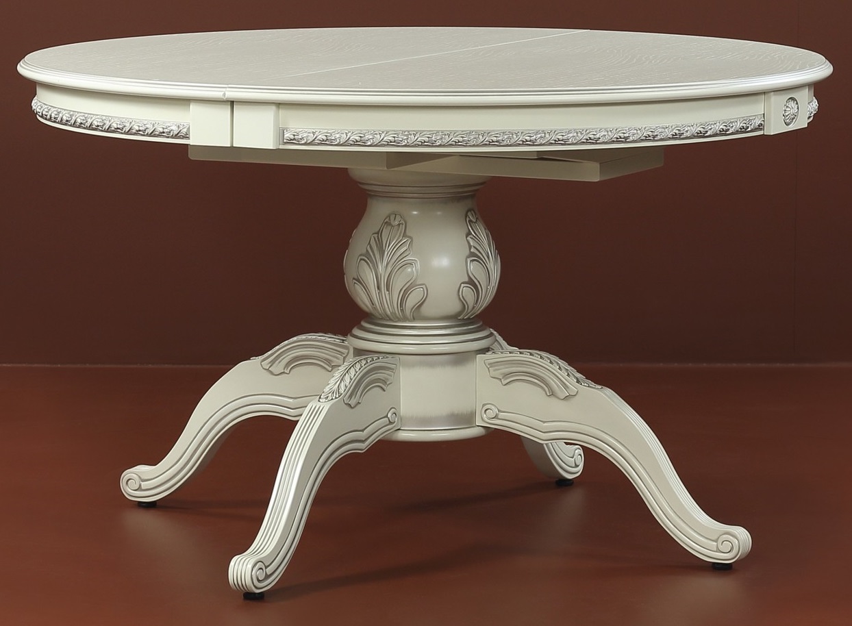 Большой раздвижной круглый стол с классическим дизайном, слоновая кость, 130 см. (арт. М4343)