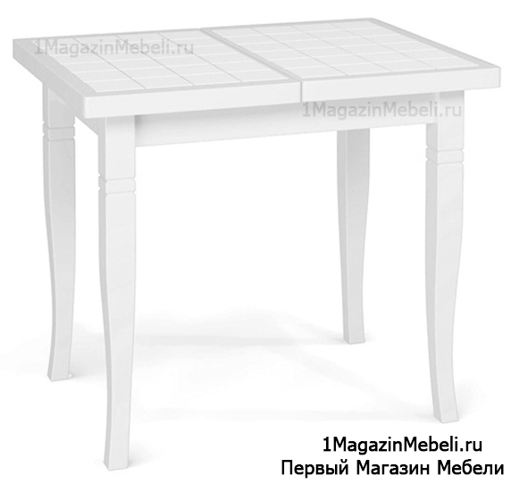Маленький белый стол Италия 87L с керамической плиткой 87х56 см.(арт. М4356)
