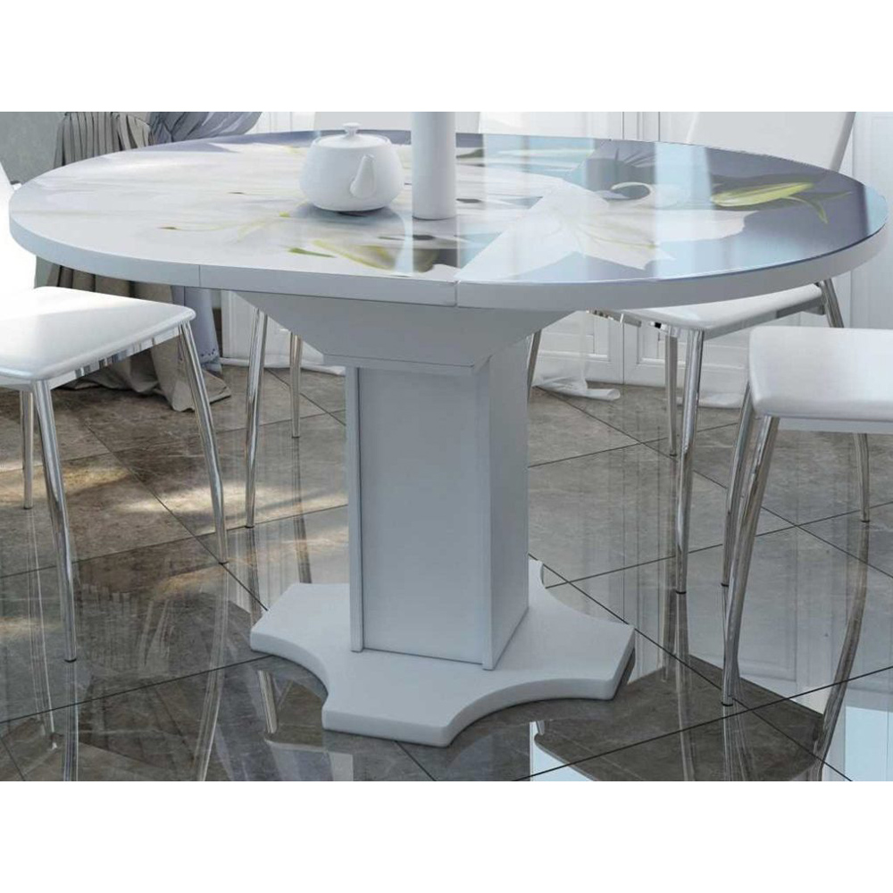 Стол круглый для кухни, овальный стеклянный, раздвижной 100-135 см. (арт. М4426)