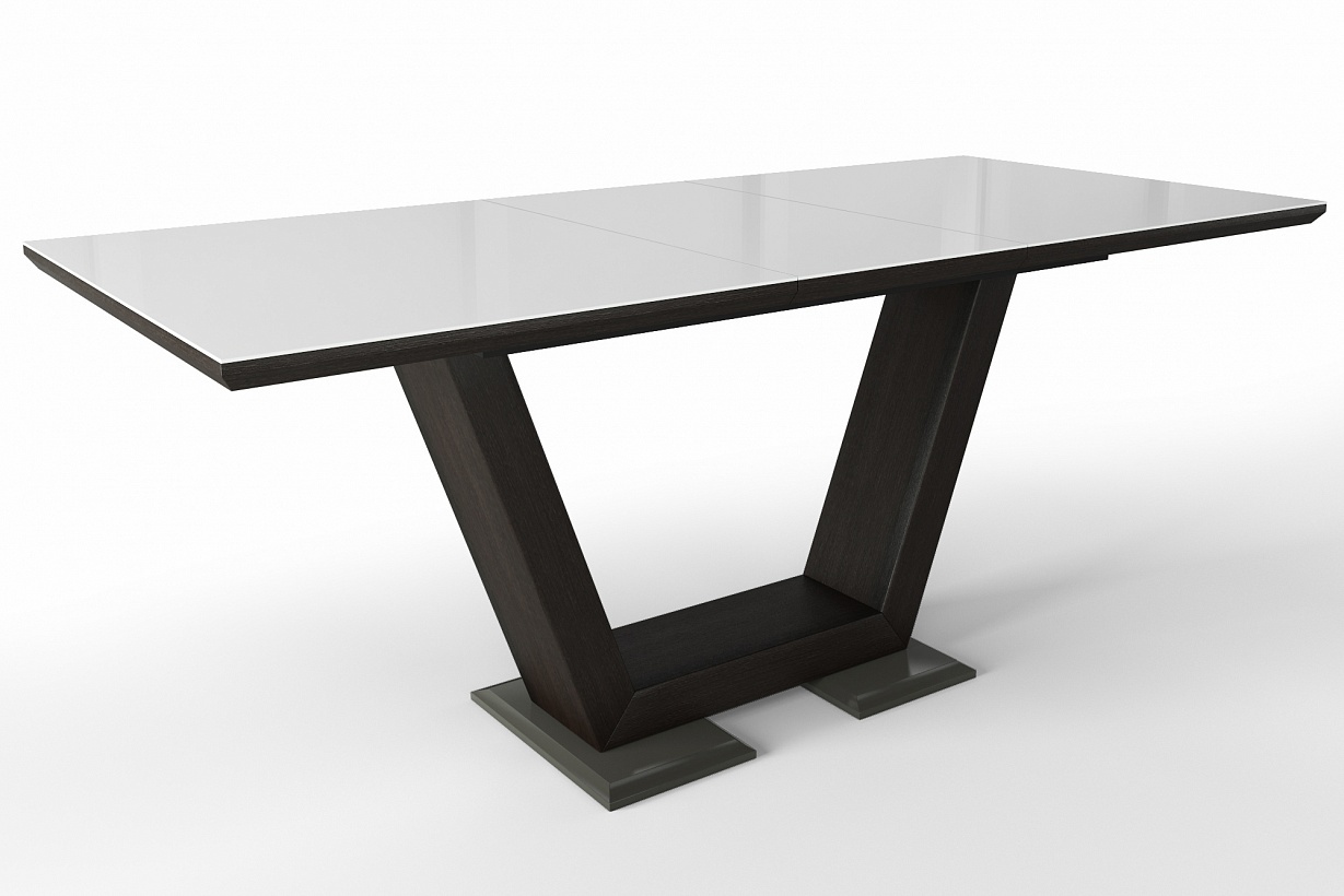 Стеклянный обеденный стол Виктория венге белый раздвижной 140-180 см. (арт. М4377)