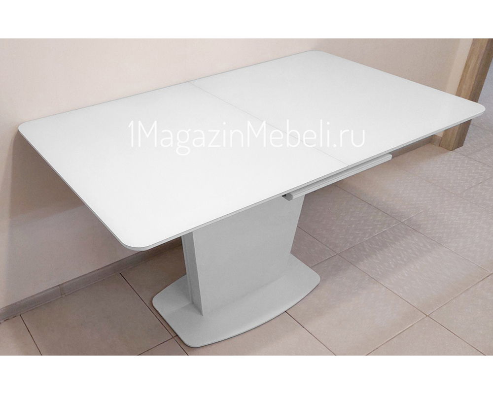 Стол кухонный стеклянный раздвижной белый 140 см. (арт. М4583)