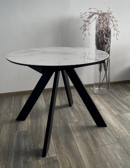 Стол обеденный круглый раздвижной 100 см. белый мрамор (арт. М4621)