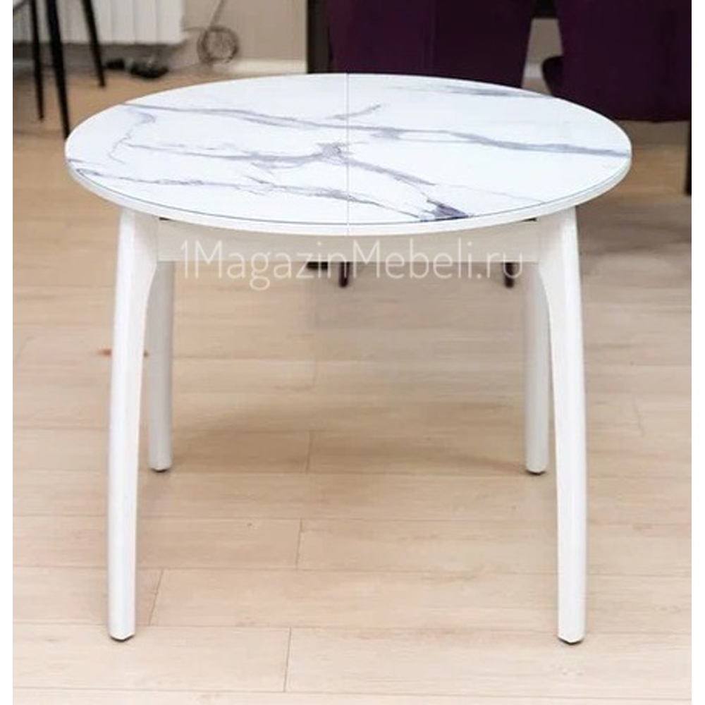 Стол круглый, стеклянный, раздвижной 90 см. белый (арт. М4593)