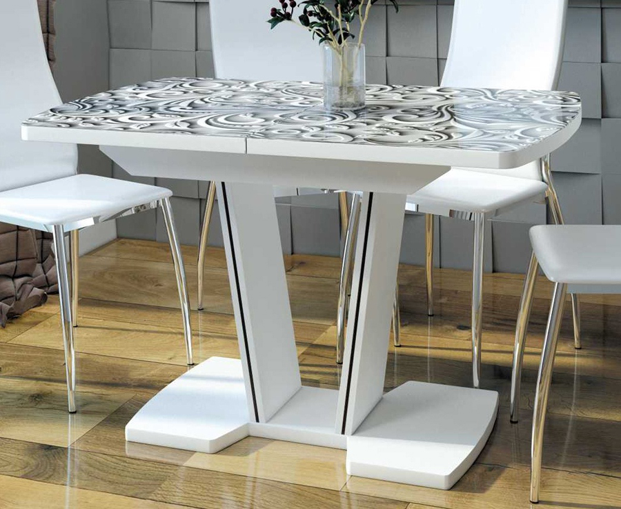 Стол стеклянный кухонный раздвижной 110 и 120 см., фото или однотонное стекло (арт. М4428)