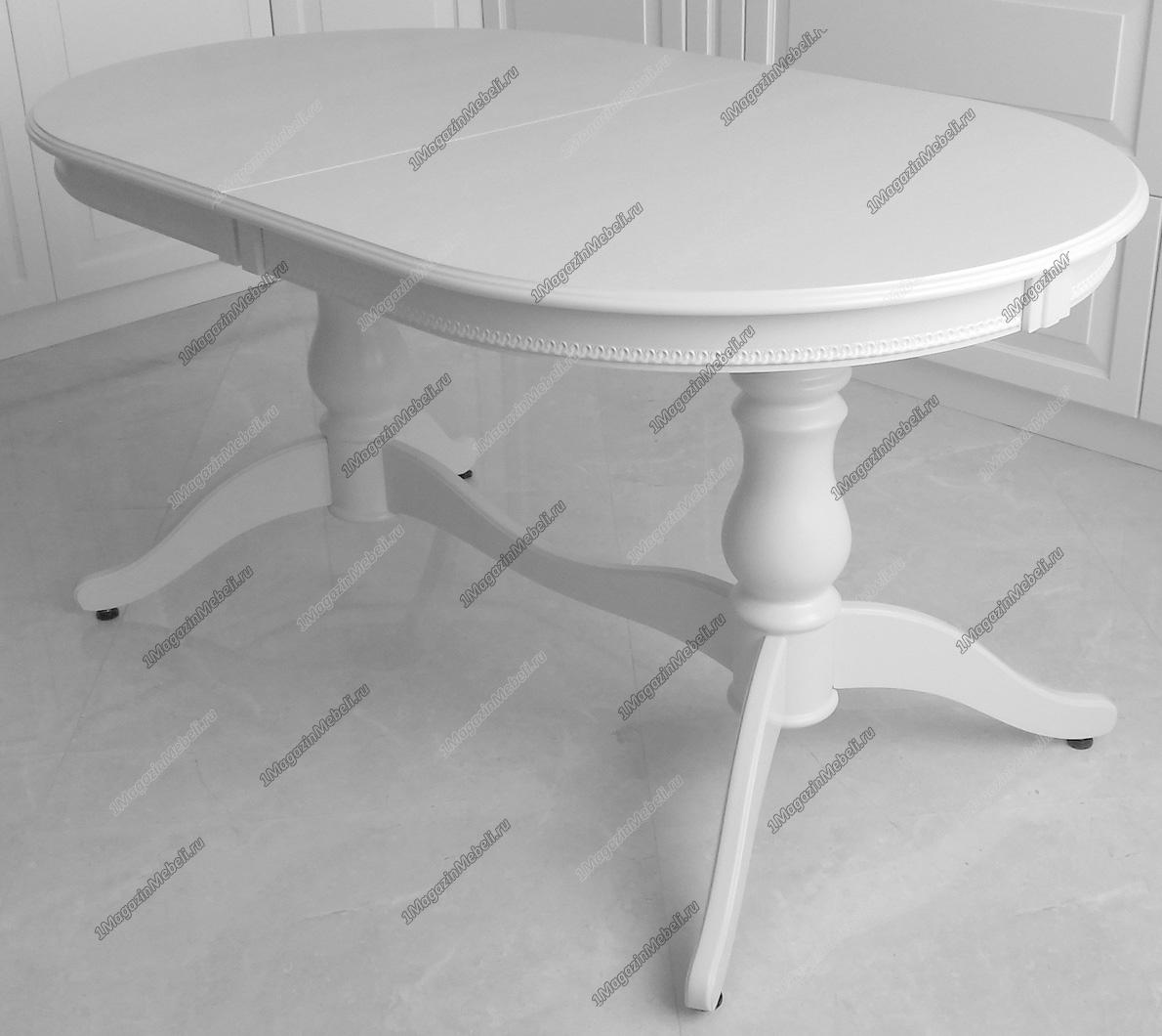 Стол белый деревянный для кухни 150-190 см., овал (арт. М4179)