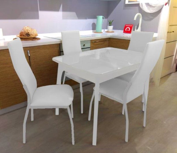Белый стеклянный раздвижной обеденный стол №40 дн4 90х65см. (арт. М4363)