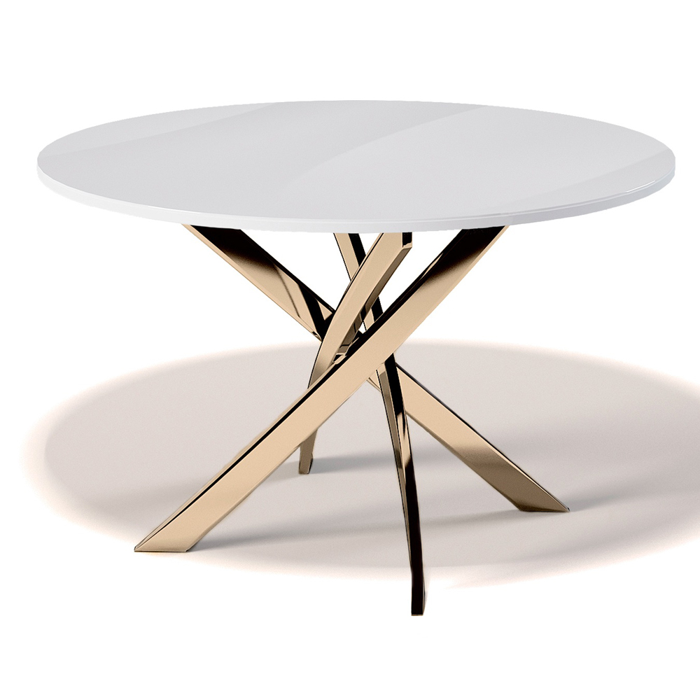 Овальный белый стеклянный стол с золотыми ножками 120х90 см. (арт. М4587)