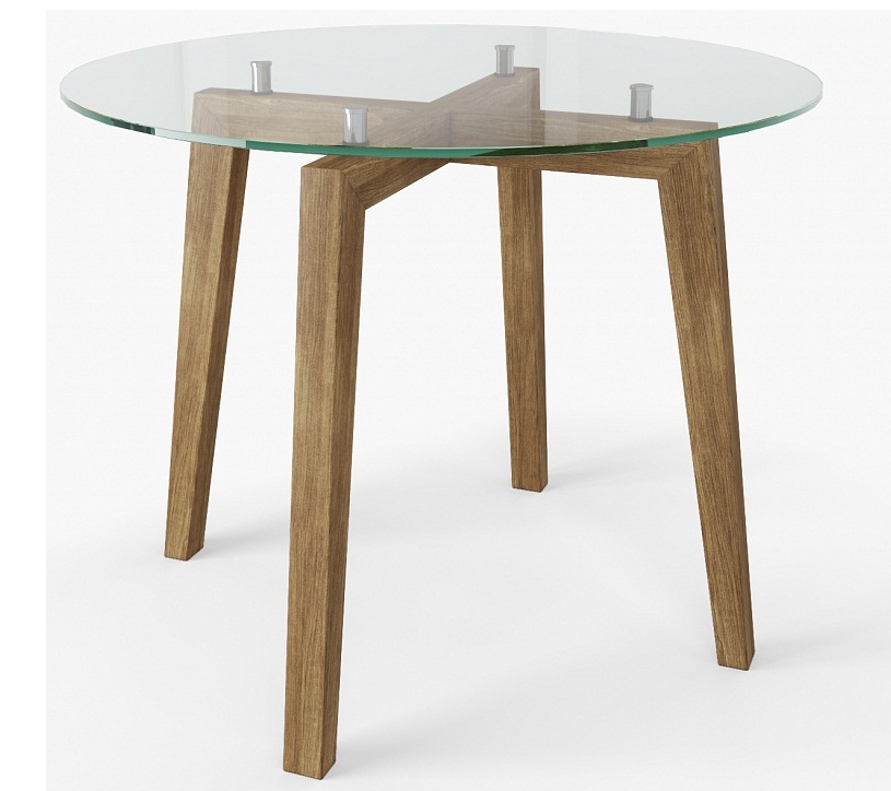 Круглый стеклянный стол на кухню, диаметр 95 см. дуб монтана (арт. М4436)