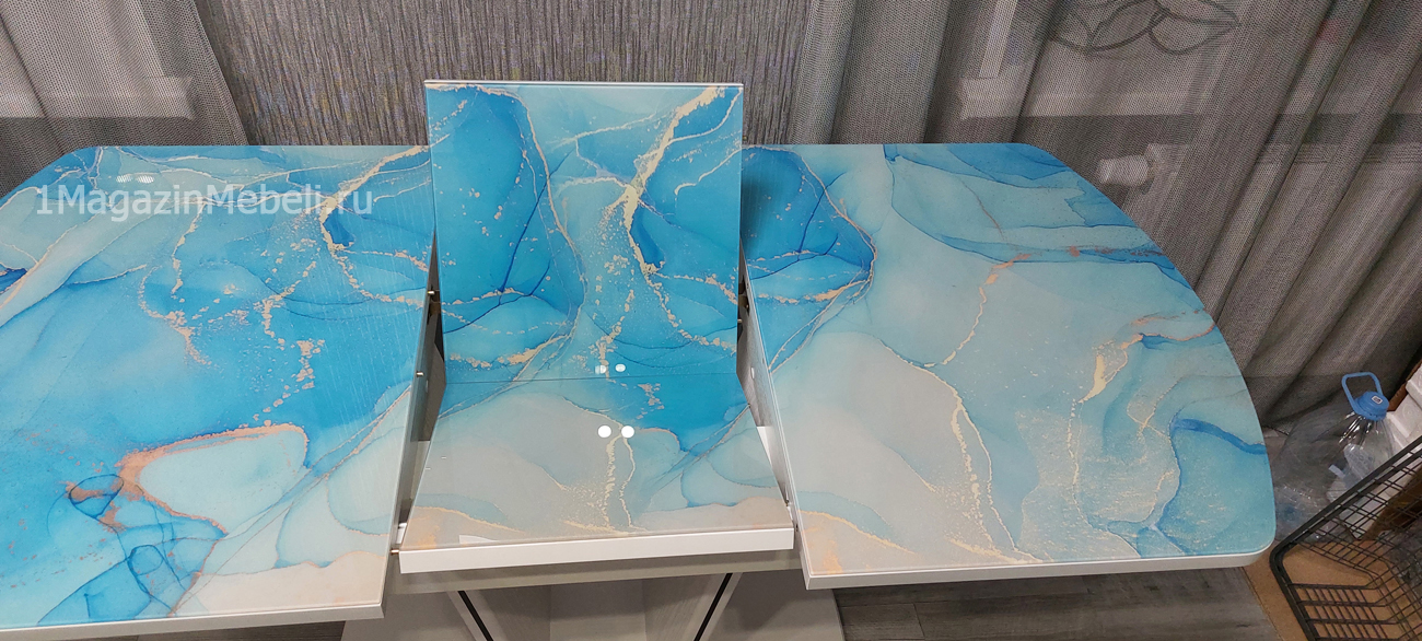 Стол стеклянный голубой-синий мрамор с фотопечатью 110 или 120 см. (арт. М4642)