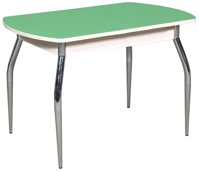 Стол зелёный стеклянный обеденный 110 см., раздвижной, хром (арт. М4226)
