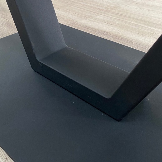 Современный стеклянный стол белый мрамор, V-образная ножка черная 120х80 см. (арт. М4632)