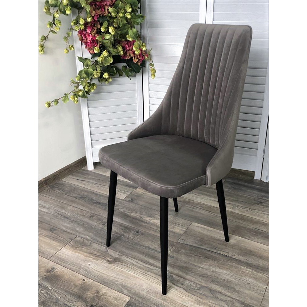 Серый стул с высокой удобной спинкой, обивка велюр (арт. М3601)